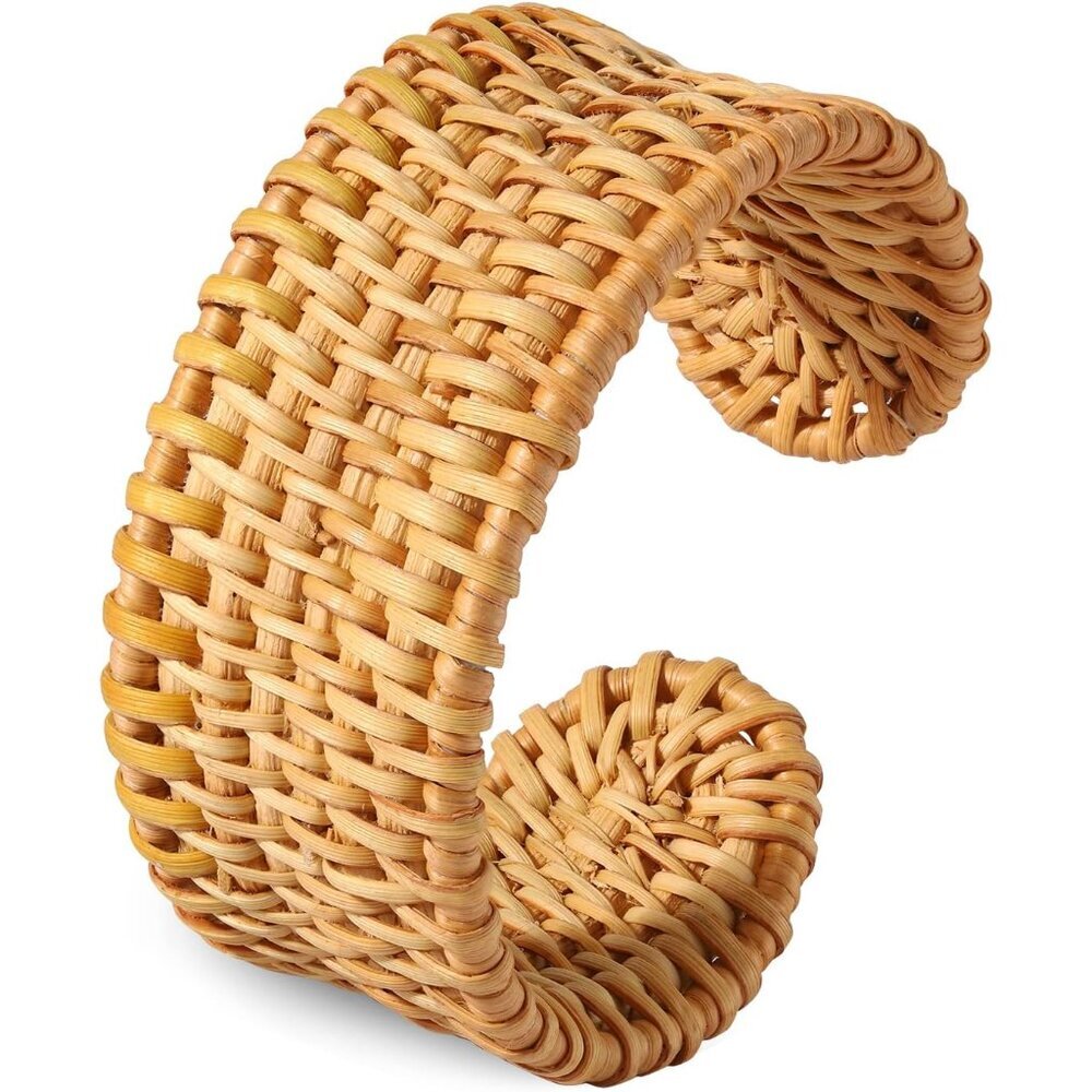 Rattan Bracelet Handmade Lightweight Straw Wicker Braid Cuff Bangle Bracelet Sta